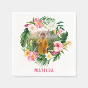 Serviette En Papier flamant jaune rose floral tropical chic