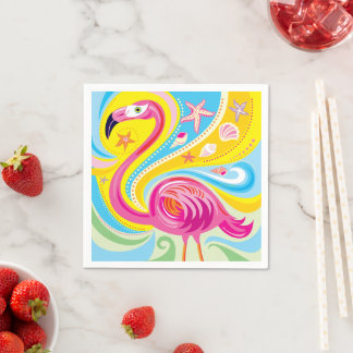 Serviette En Papier Flamant rose avec étoile de mer