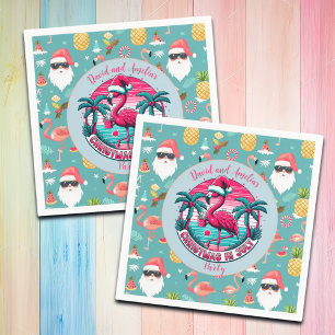 Serviette En Papier Flamant rose Bird avec Noël Casquette à la fête de