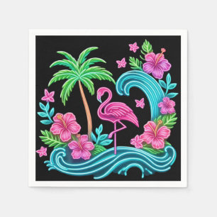 Serviette En Papier Flamant rose de néon tropical