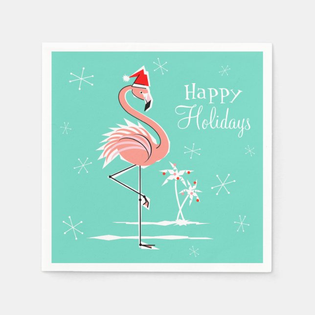 Serviette En Papier Flamant rose de Noël Joyeux jours fériés papier se (Devant)