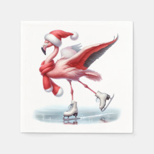 Serviette En Papier Flamant rose de Noël Patinage sur glace