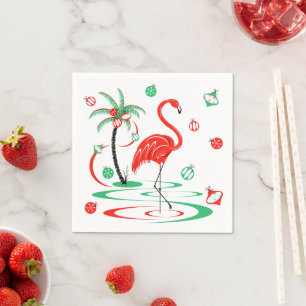 Serviette En Papier Flamant rose de Noël rouge Baubles papier serviett
