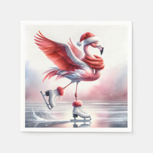 Serviette En Papier Flamant rose De Noël Sur Patins