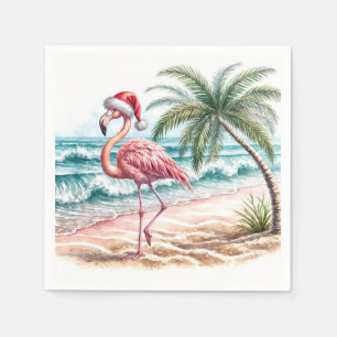 Serviette En Papier Flamant rose de Noël sur une plage