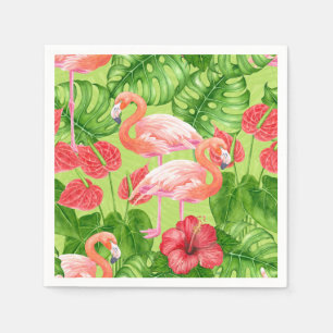 Serviette En Papier Flamant rose et plantes tropicaux