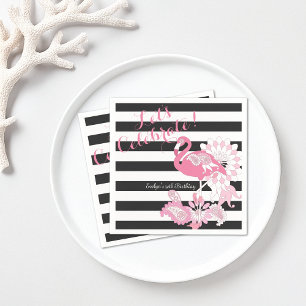 Serviette En Papier Flamant Rose Fantaisiste Rayures Noir et Blanc