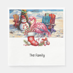 Serviette En Papier Flamant rose Noël en juillet à la plage