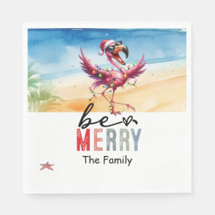 Serviette En Papier Flamant rose Noël en juillet à la plage