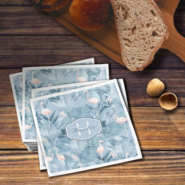 Serviette En Papier Flamant rose Orchidée Tropical Motif Blue ID868 (Créateur téléchargé)