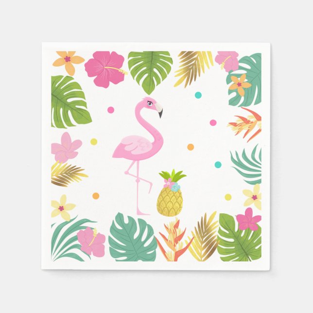Serviette En Papier Flamant rose Pool Party Napkin Flamant rose tropic (Devant)