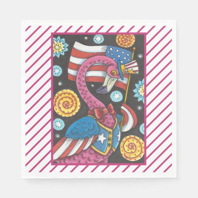 Serviette En Papier Flamant rose ROSE 4 JUILLET, PATRIOTIQUE PAPIER NA (Devant)