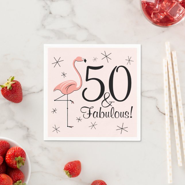 Serviette En Papier Flamant rose rose '50 et fabuleux!' serviettes en  (En situation)