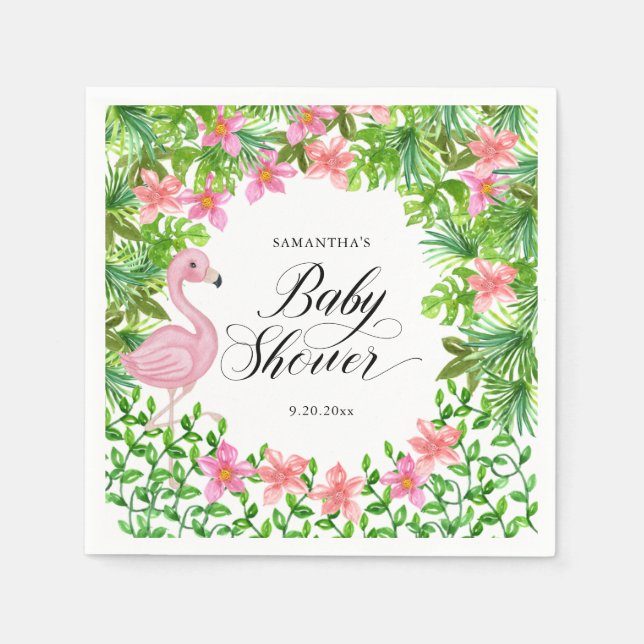 Serviette En Papier Flamant rose rose Baby shower de fleurs tropicales (Devant)