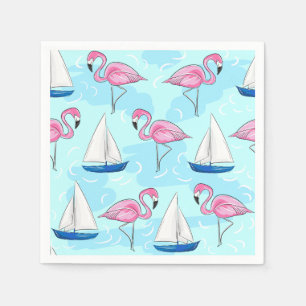 Serviette En Papier Flamant rose rose Blue Voilier Preppy