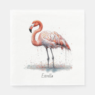 Serviette En Papier Flamant rose rose coloré en style Pointillisme