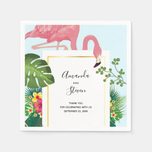 Serviette En Papier Flamant rose rose élégant et Mariage Feuille tropi