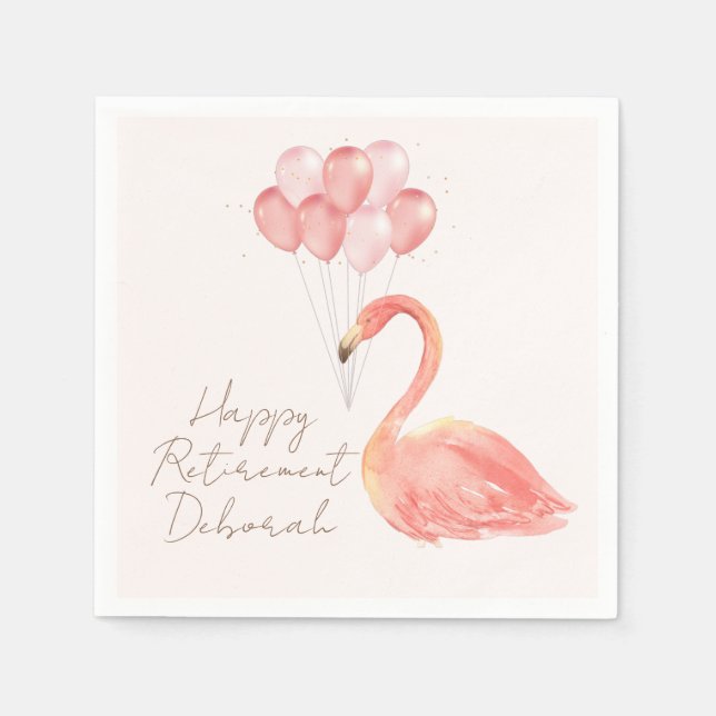 Serviette En Papier Flamant rose rose et ballons fête de retraite pers (Devant)