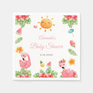 Serviette En Papier Flamant rose rose Fleurs tropicales Baby shower se