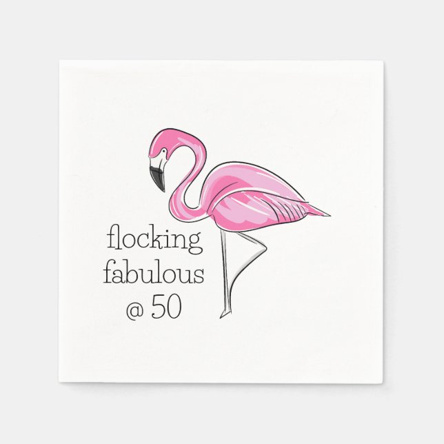 Serviette En Papier Flamant rose rose flocage fabuleux à cinquante (Devant)