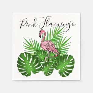 Serviette En Papier Flamant rose rose, jungle tropicale Feuilles