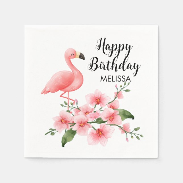 Serviette En Papier Flamant rose rose Orchidée rose Flora Anniversaire (Devant)