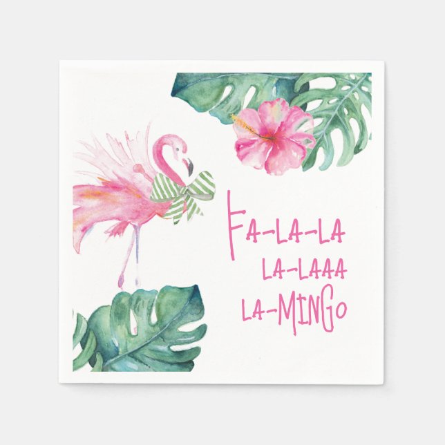 Serviette En Papier Flamant rose rose tropical Noël (Devant)