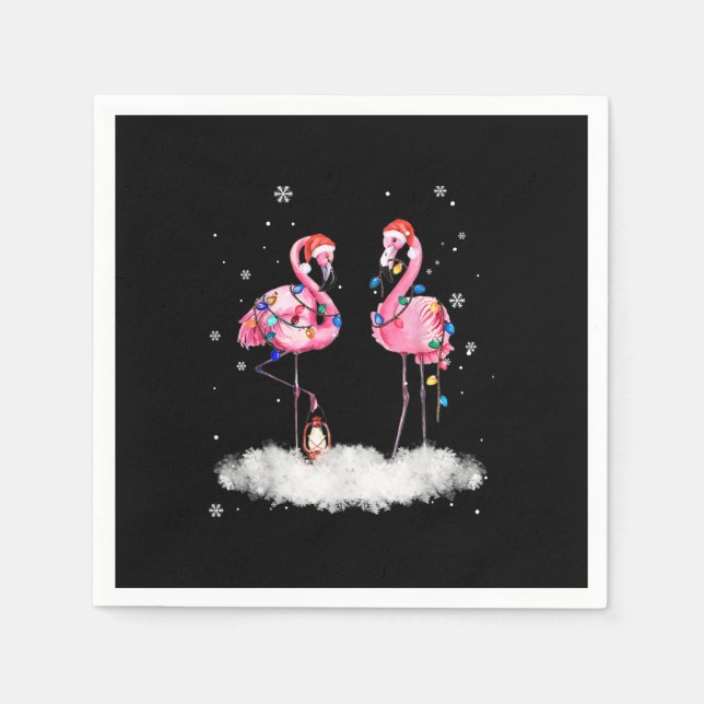Serviette En Papier Flamant rose sapin de Noël Santa Hat Lumière (Devant)