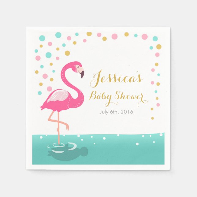 Serviette En Papier Flamant rose Tropical Baby shower Papier Napkin Gi (Devant)