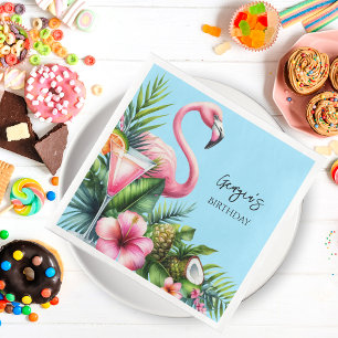 Serviette En Papier Flamant rose tropical fête d'anniversaire