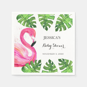 Serviette En Papier Flamant rose Tropical Feuille Baby shower Party