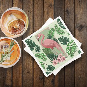 Serviette En Papier Flamant Rose Tropical Feuilles de Palmier Vert Lys