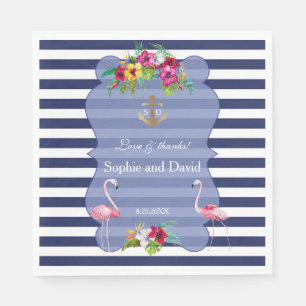Serviette En Papier Flamant rose tropical Floral Luau Navy Stripes Mar