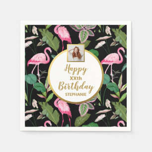 Serviette En Papier Flamant rose tropical Floral Luau Photo Anniversai