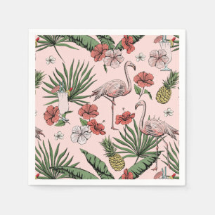 Serviette En Papier Flamant rose Tropical Rose Motif Floral
