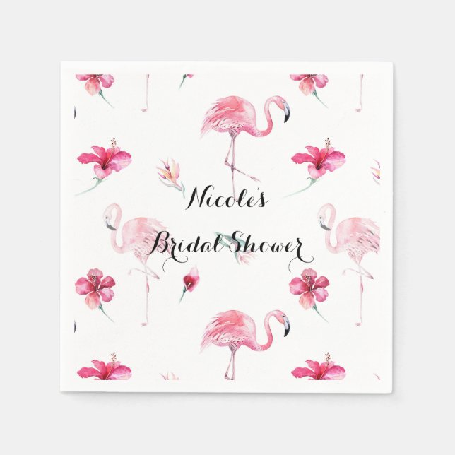 Serviette En Papier Flamant rose Tropiques Été Anniversaire Fête Éléga (Devant)