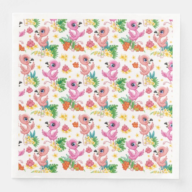 Serviette En Papier Flamants roses roses (Devant)