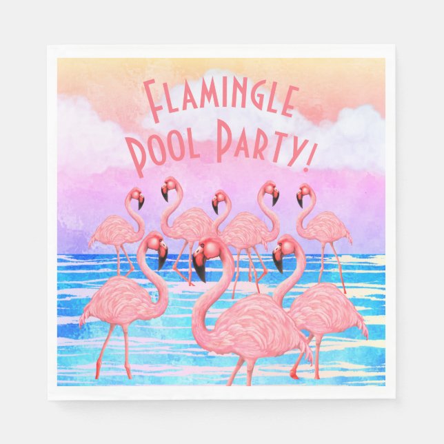 Serviette En Papier Flamants roses sur la Parade (Devant)
