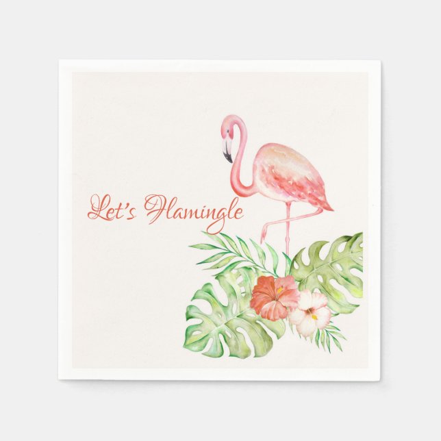Serviette En Papier Flamingle Aquarelle Tropical and Gold (Devant)