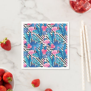 Serviette En Papier Flamingo & Palms on Geometric Pattern