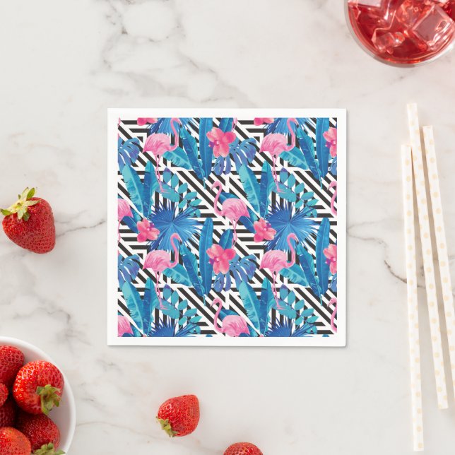 Serviette En Papier Flamingo & Palms on Geometric Pattern (En situation)
