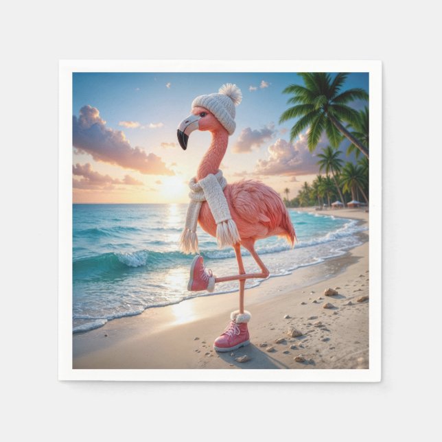 Serviette En Papier Flamingo Wearing Winter Boots and Scarf (Devant)