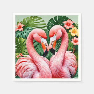 Serviette En Papier flamingos cou coeur rose tropical Papier Napkin