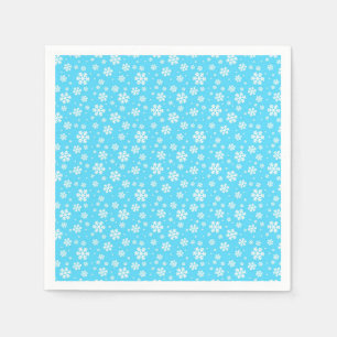 Serviette En Papier Flammes de neige blanches sur Motif d'hiver bleu c