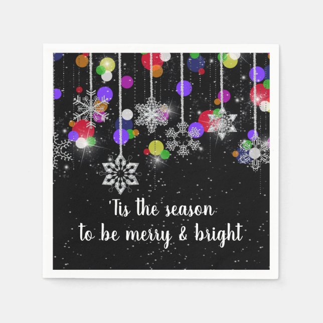 Serviette En Papier Flammes de neige de Noël en noir (Devant)