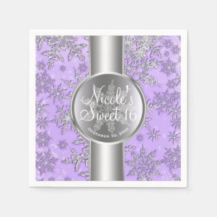 Serviette En Papier Flammes de neige en argent violet Winter Wonderlan