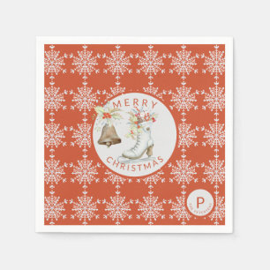 Serviette En Papier Flammes de neige gris rouge Monogramme de patinage