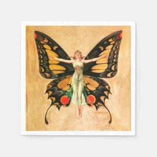 Serviette En Papier Flapper Butterfly Flying Woman Illustration