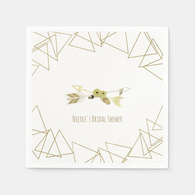 Serviette En Papier Flèches Boho Chic & Triangles Géométriques Dorés M (Devant)