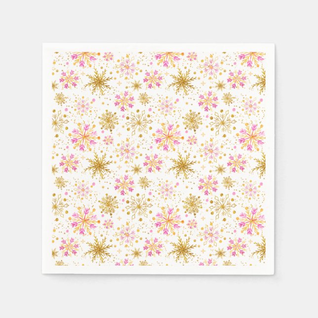 Serviette En Papier Flèches d'hiver roses et or (Devant)